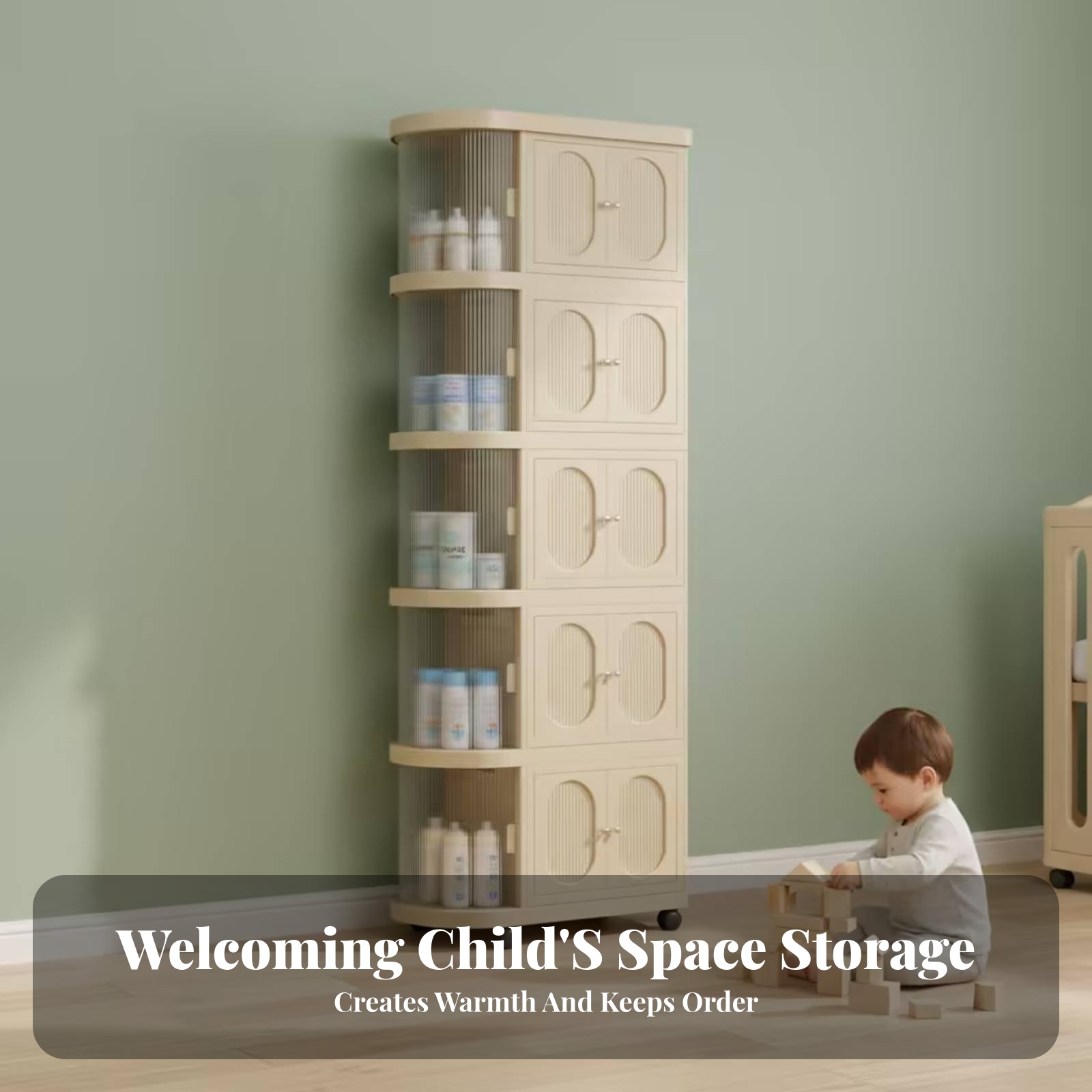 Baby Nursery Shelf - خزانة أطفال بخمسة أدوار بلون بيج
