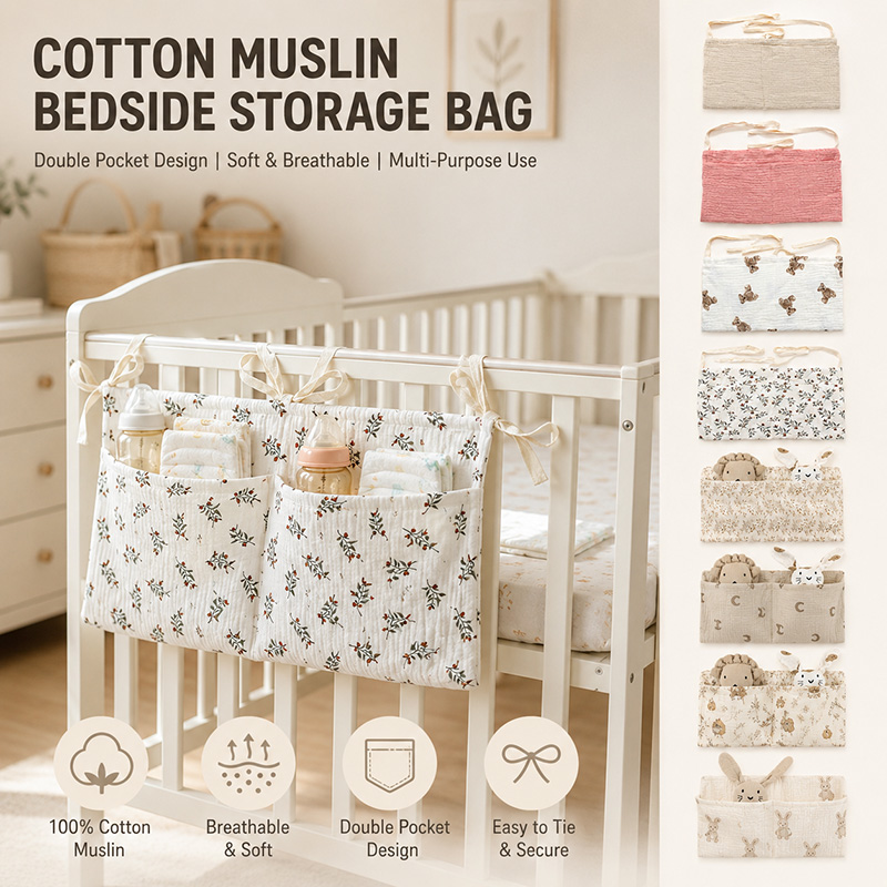 Baby Nursery Organization Ideas - حقيبة تخزين قطنية لسرير الأطفال من