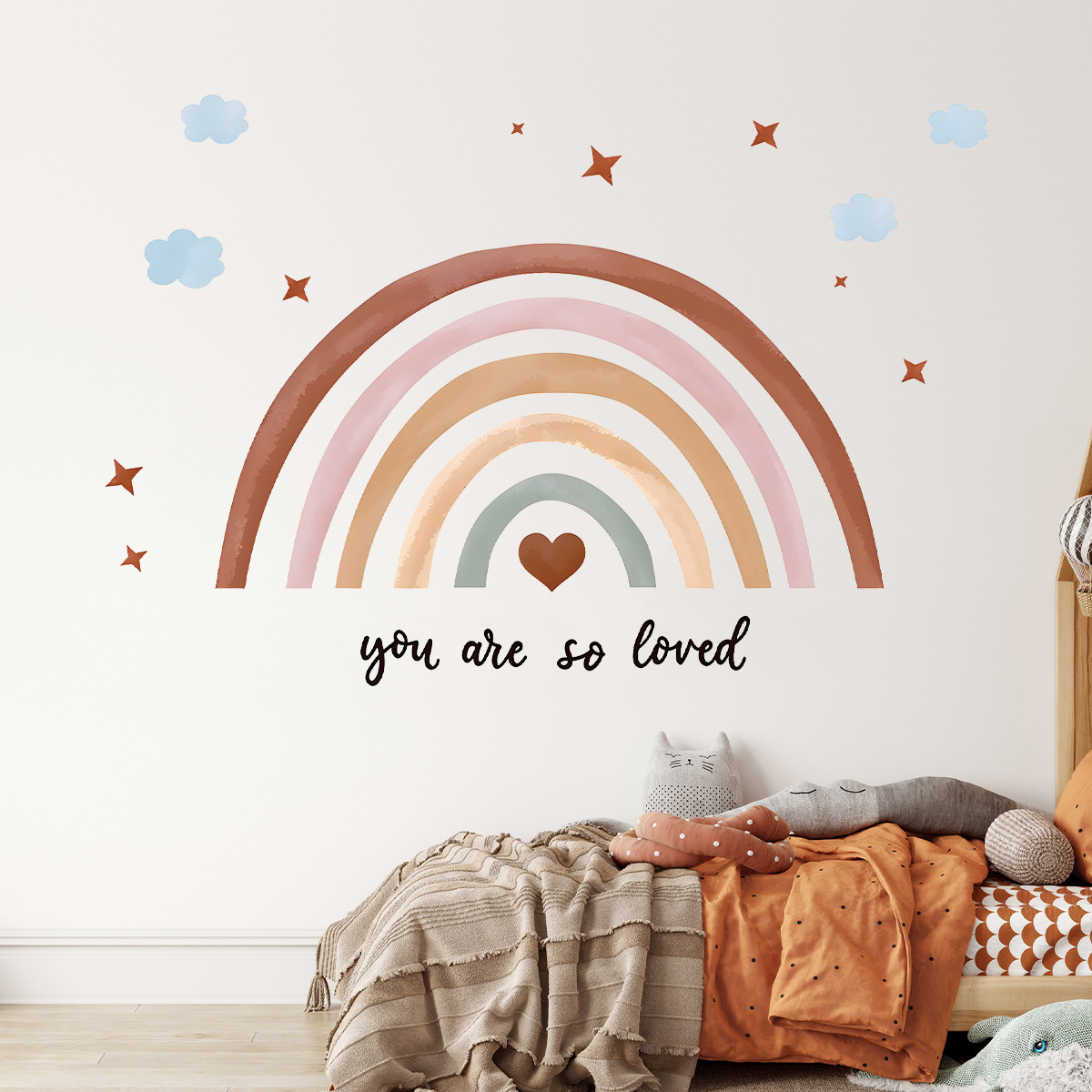 Baby Nursery Wallpaper Girl - ملصق حائط بوهو بألوان قوس قزح