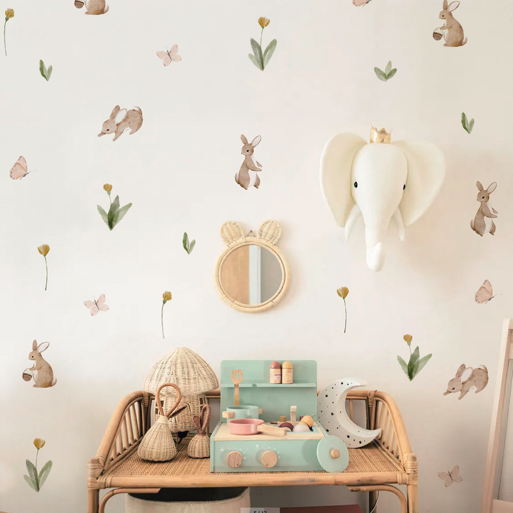 Baby Nursery Wallpaper - ملصقات حائط للأطفال بألوان مائية لطيفة