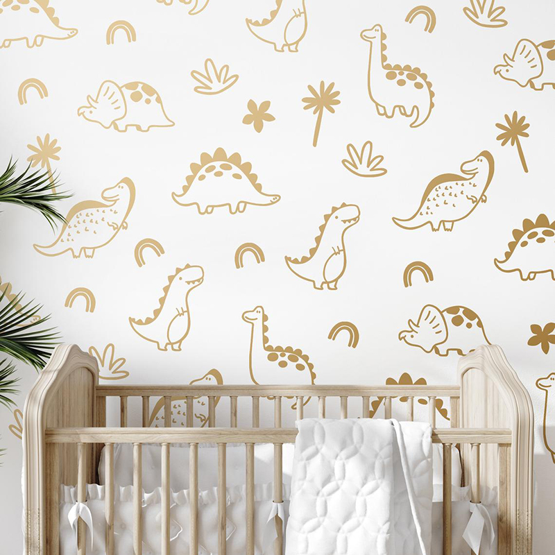 Baby Nursery Wallpaper - هندسية ديناصور شجرة قوس قزح الجدار