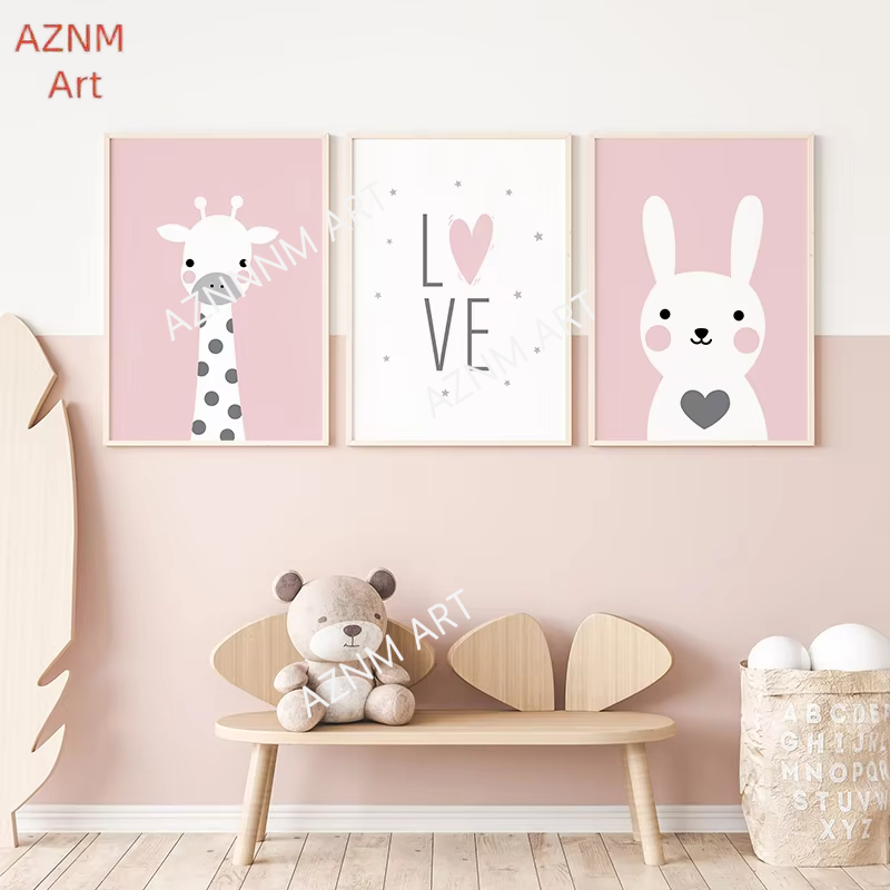 Baby Nursery Pink - 1/3 قطعة لطيف بسيط الكرتون الوردي