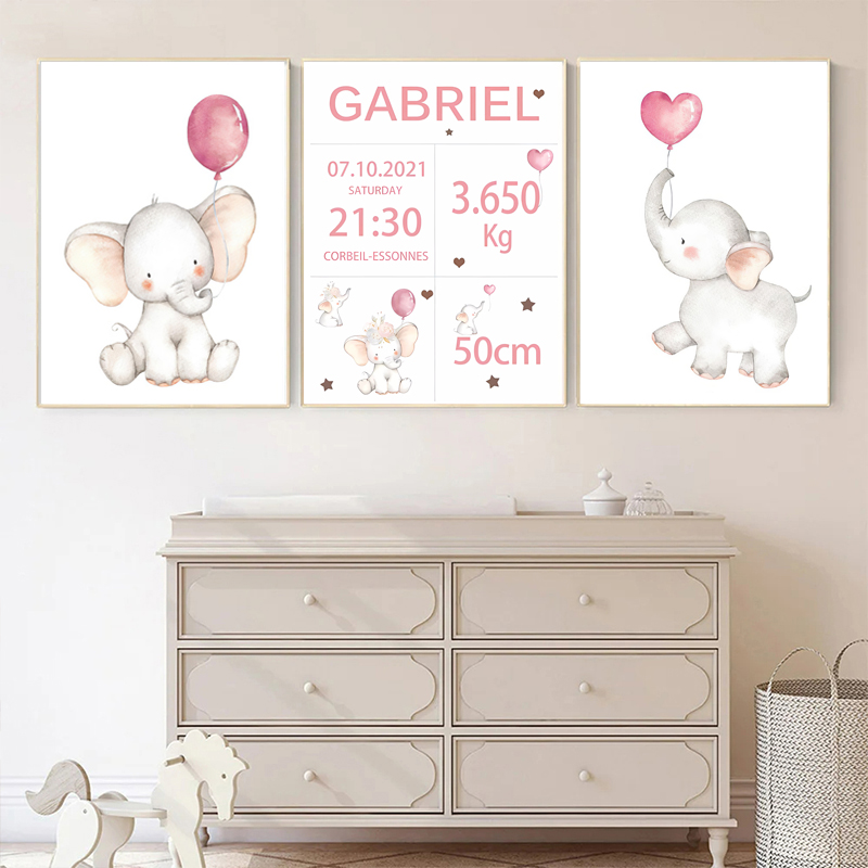 Baby Nursery Pink - الوردي الطفل مخصص اسم تاريخ الميلاد