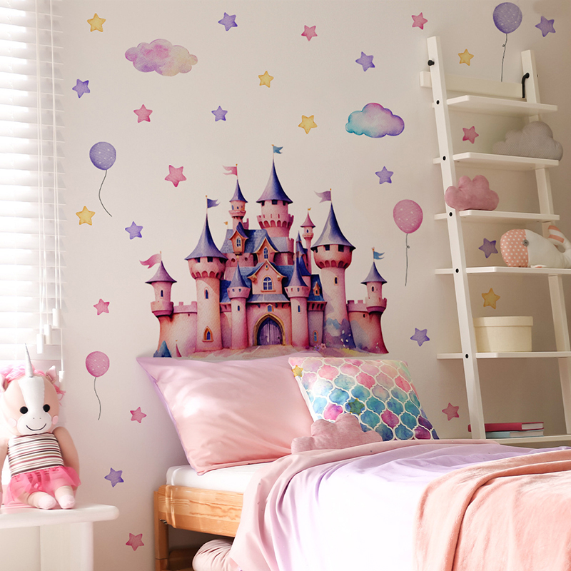 ملصق حائط على شكل قلعة كرتونية - مراجعة Baby Nursery Wallpaper Girl وسعره