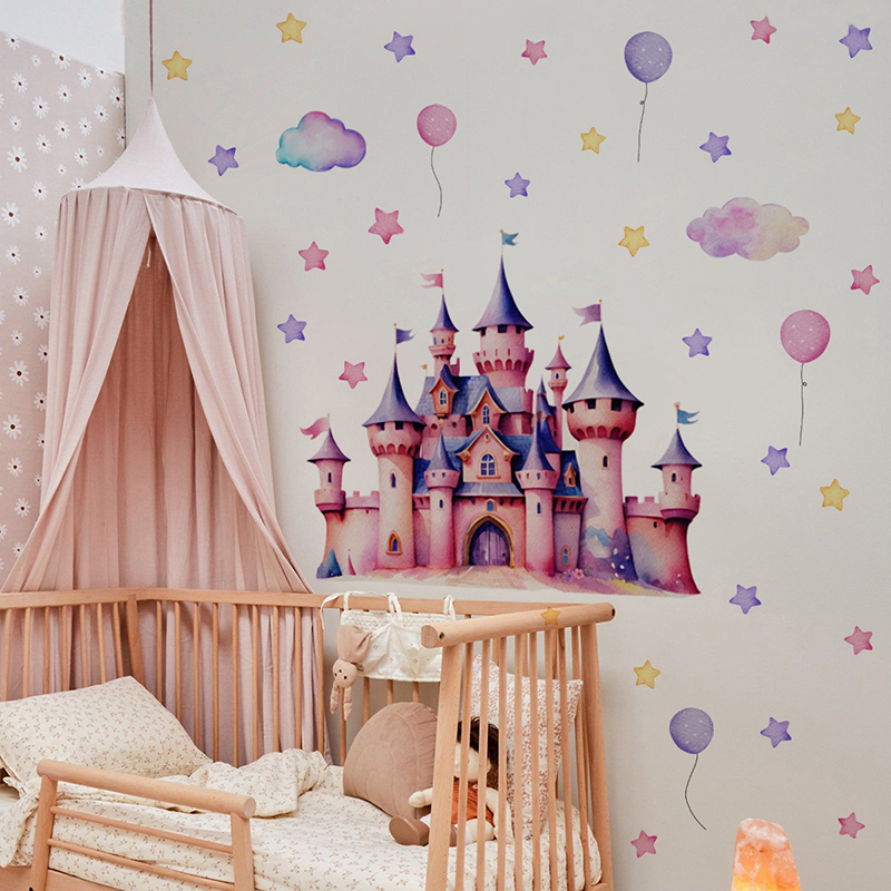 ملصق حائط على شكل قلعة كرتونية - مراجعة Baby Nursery Wallpaper Girl وسعره