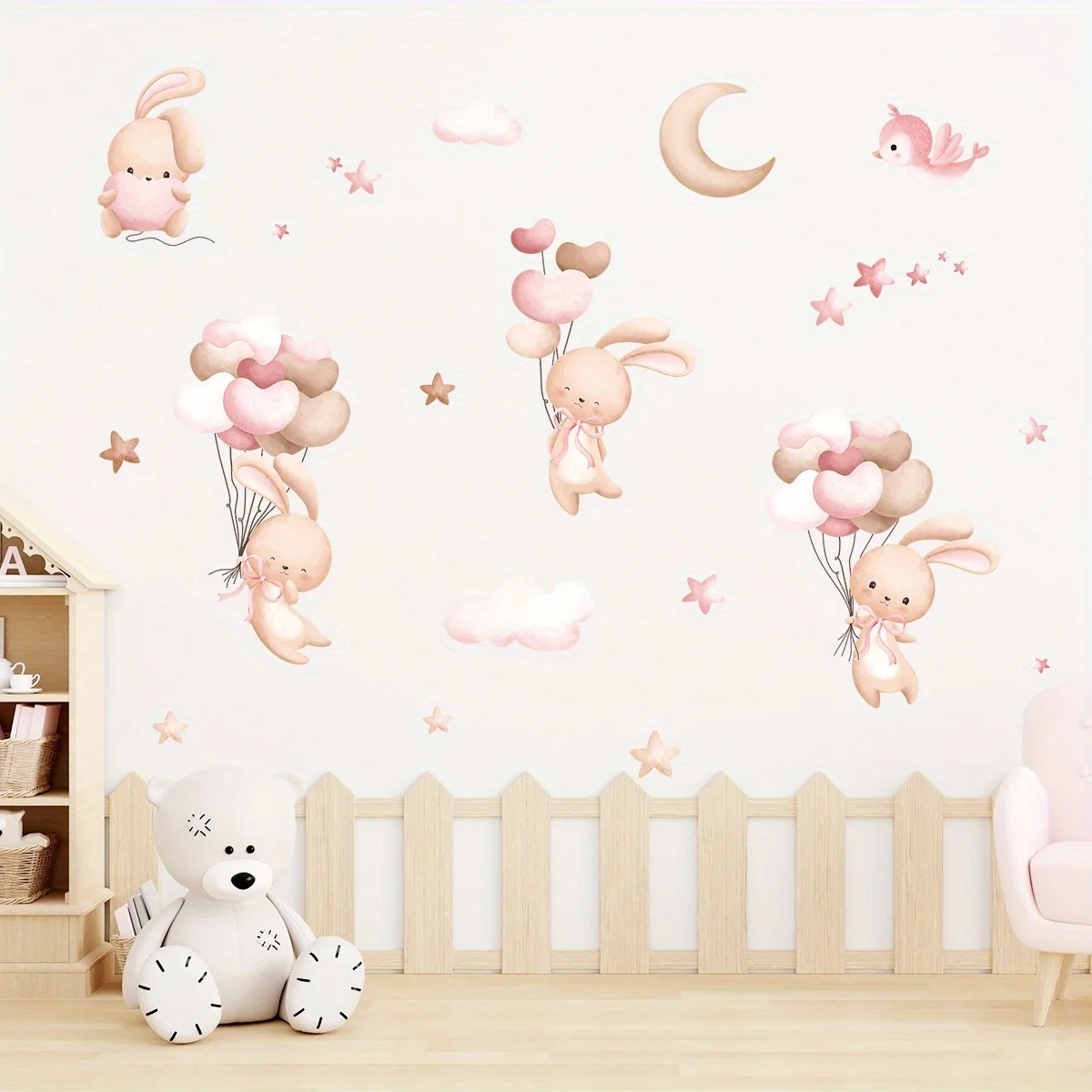 ملصقات حائط بالون أرنب لطيف لغ - مراجعة Baby Nursery Wallpaper Girl وسعره