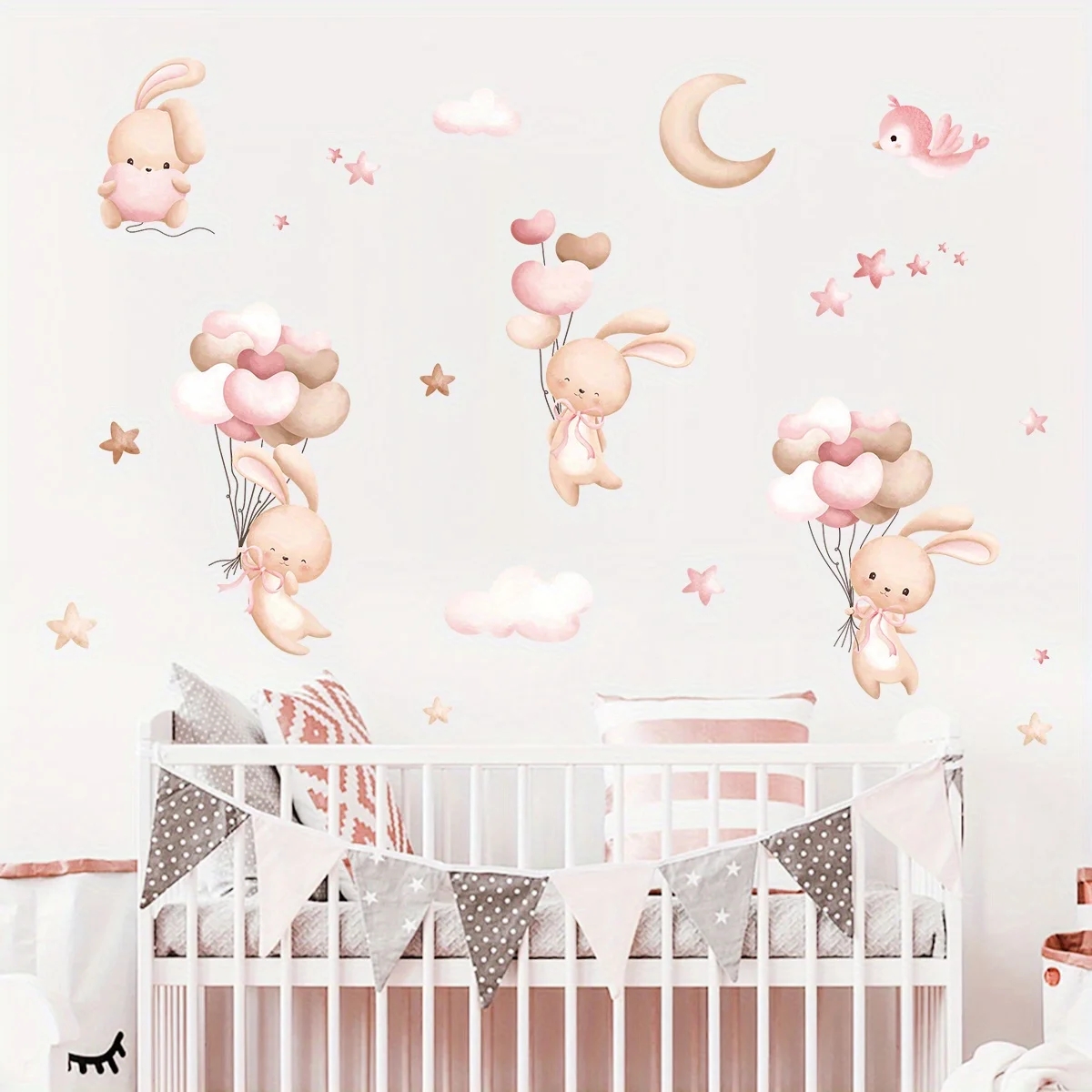 ملصقات حائط بالون أرنب لطيف لغ - مراجعة Baby Nursery Wallpaper Girl وسعره