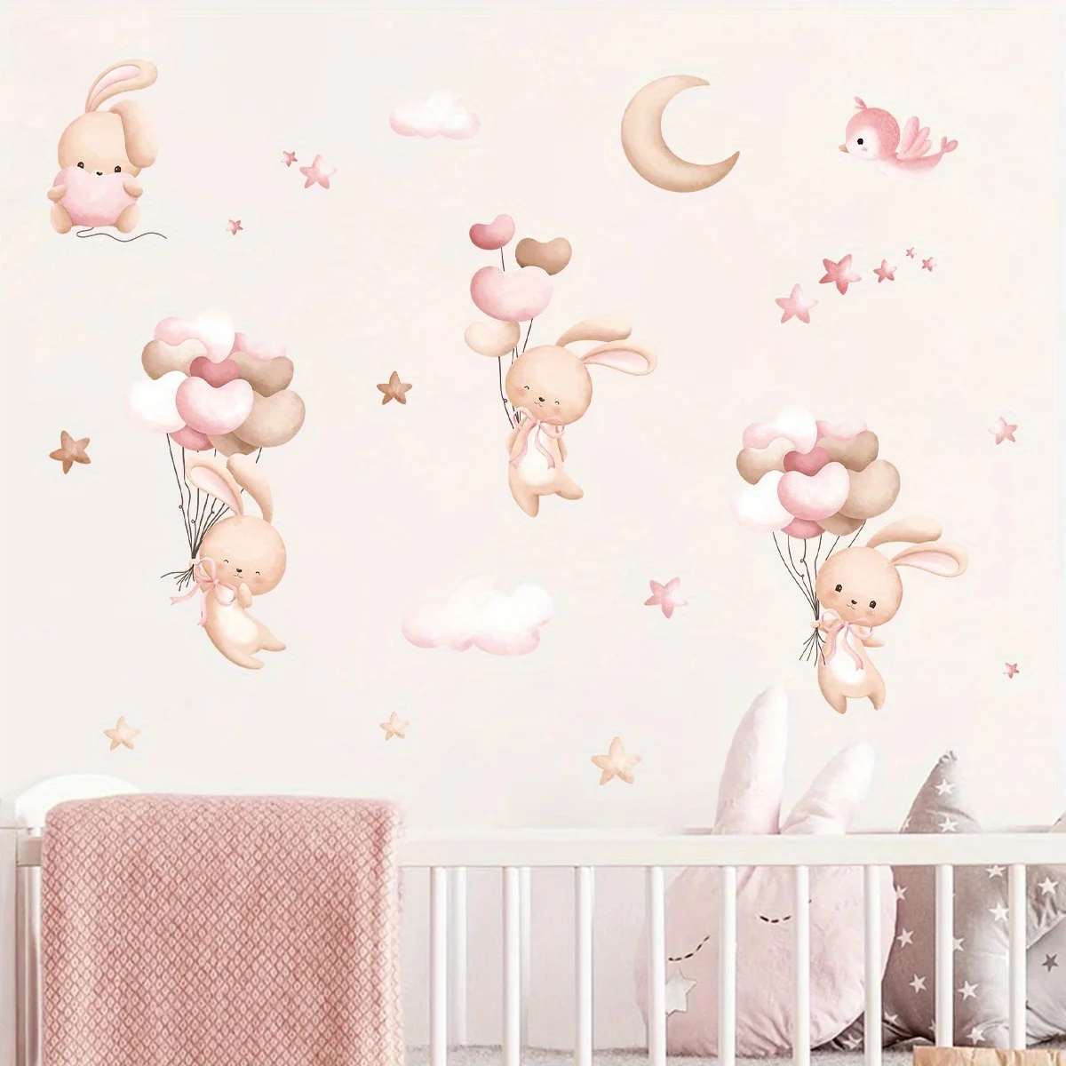 ملصقات حائط بالون أرنب لطيف لغ - مراجعة Baby Nursery Wallpaper Girl وسعره