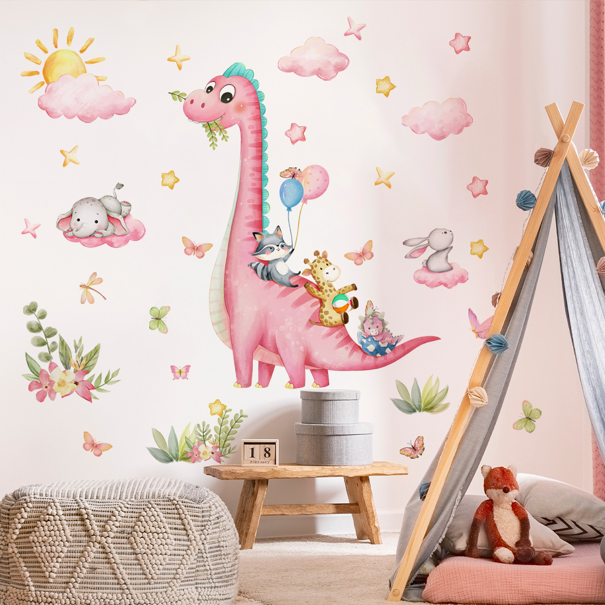 ملصق حائط كبير على شكل ديناصور - مراجعة Baby Nursery Pink وسعره