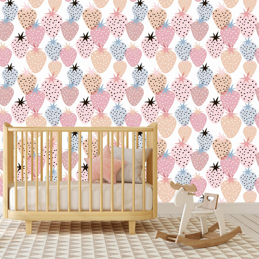 ورق جدران بنمط الفراولة اللطيف - مراجعة Baby Nursery Wallpaper Girl وسعره