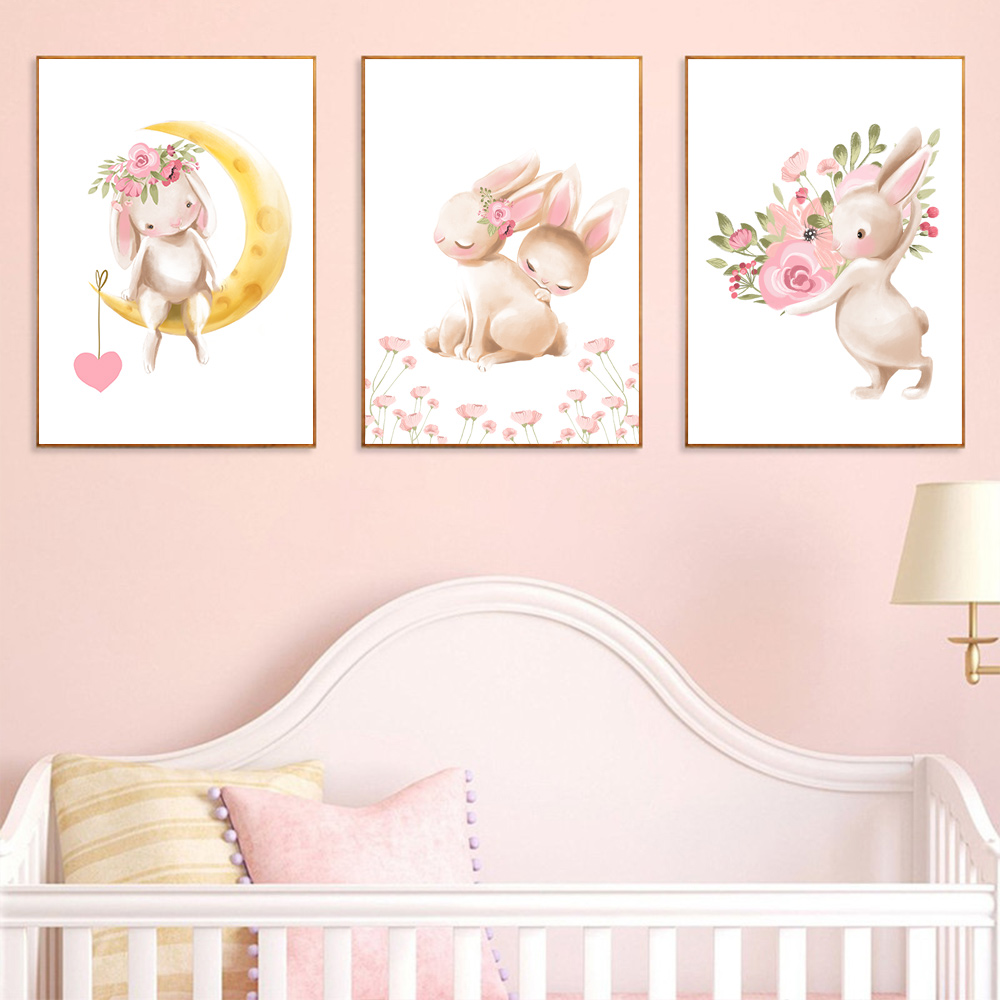 طباعة على شكل أرنب، ملصق زهور  - مراجعة Baby Nursery Pink وسعره