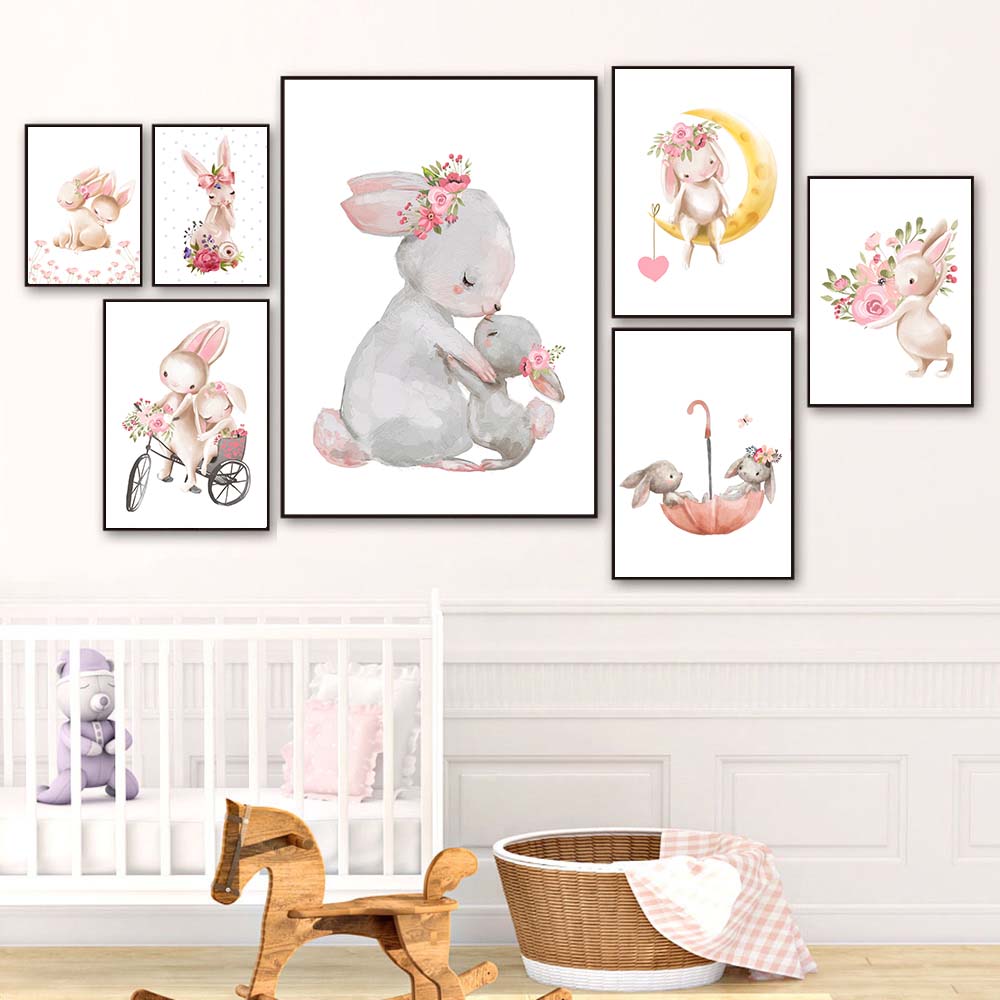 طباعة على شكل أرنب، ملصق زهور  - مراجعة Baby Nursery Pink وسعره