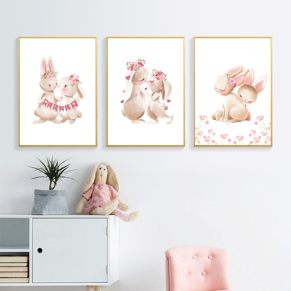 طباعة على شكل أرنب، ملصق زهور  - مراجعة Baby Nursery Pink وسعره