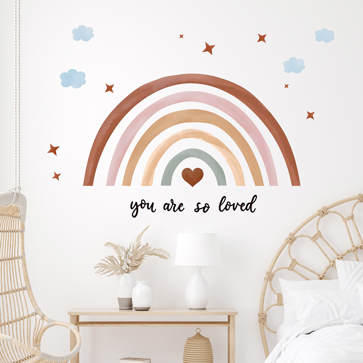 ملصق حائط بوهو بألوان قوس قزح  - مراجعة Baby Nursery Wallpaper Girl وسعره