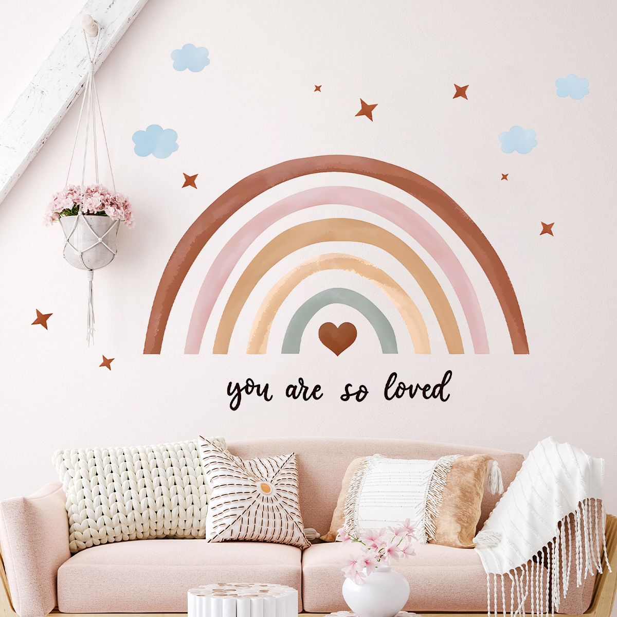 ملصق حائط بوهو بألوان قوس قزح  - مراجعة Baby Nursery Wallpaper Girl وسعره