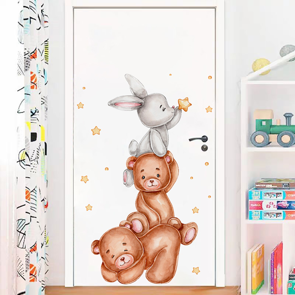 لطيف الأرنب الدب ستار ملصقات ا - مراجعة Baby Nursery Wallpaper Girl وسعره