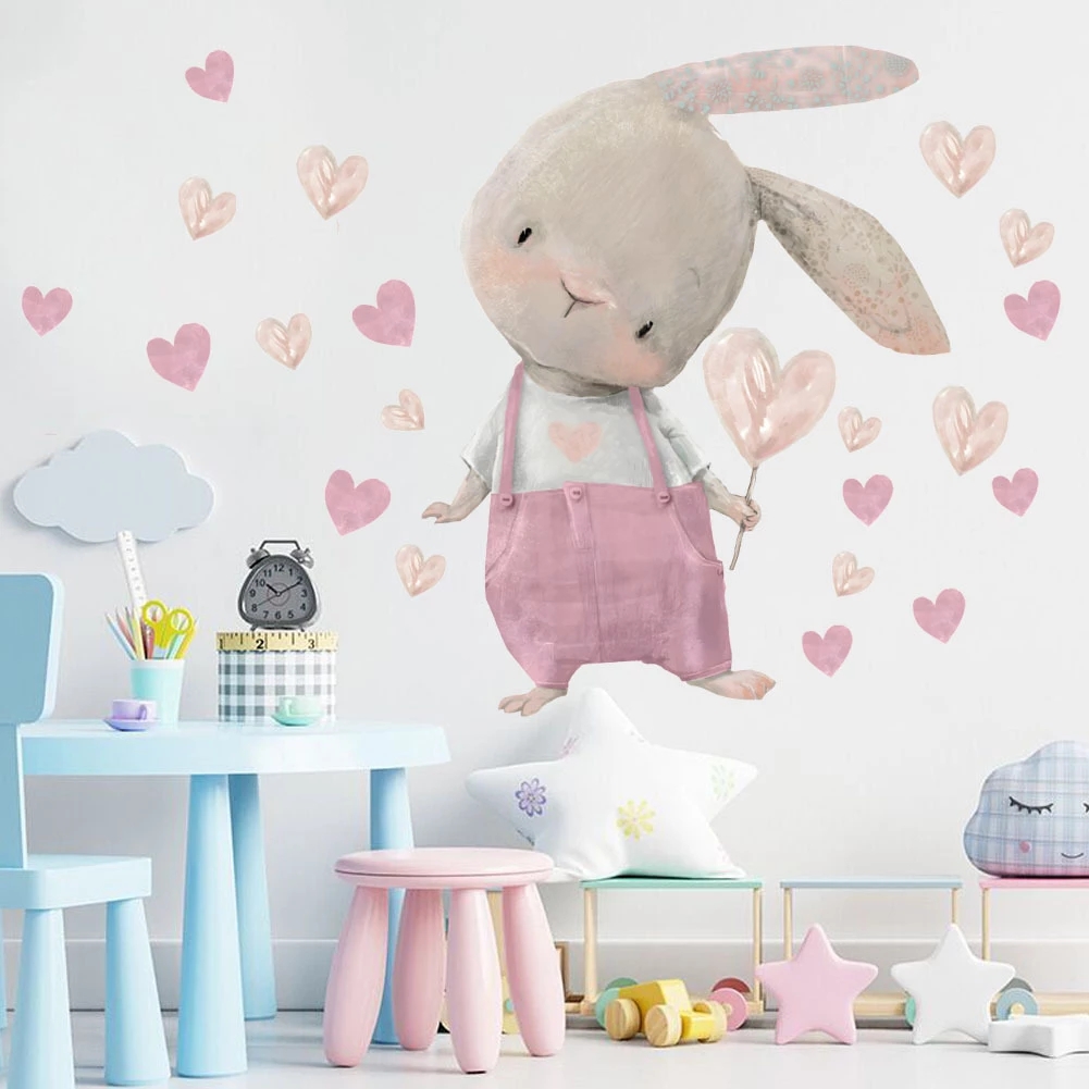 لطيف الأرنب الدب ستار ملصقات ا - مراجعة Baby Nursery Wallpaper Girl وسعره