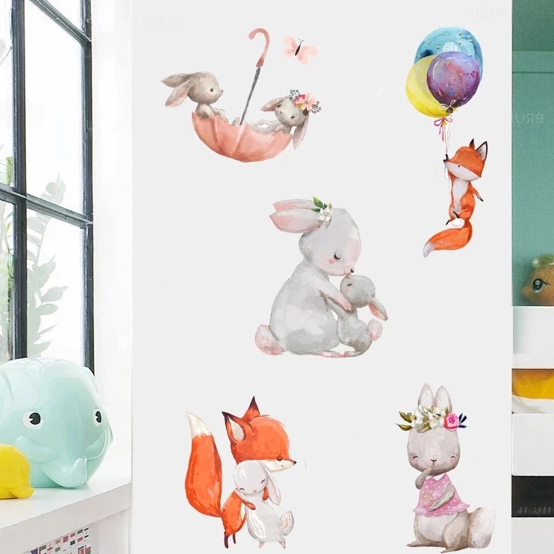 لطيف الأرنب الدب ستار ملصقات ا - مراجعة Baby Nursery Wallpaper Girl وسعره