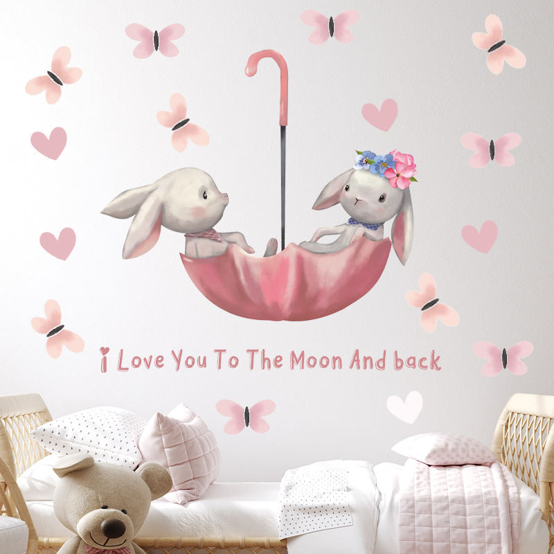 لطيف الأرنب الدب ستار ملصقات ا - مراجعة Baby Nursery Wallpaper Girl وسعره