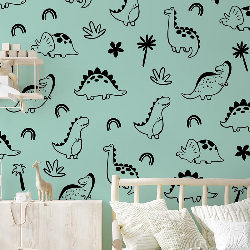 هندسية ديناصور شجرة قوس قزح ال - مراجعة Baby Nursery Wallpaper وسعره